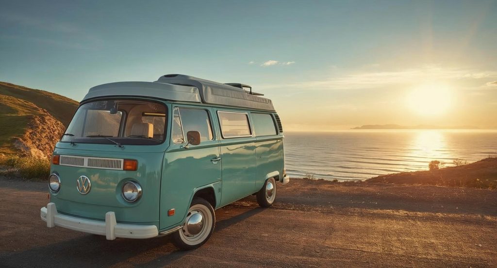 voyage camping-car — bivouac au bord d'un lac en montagne