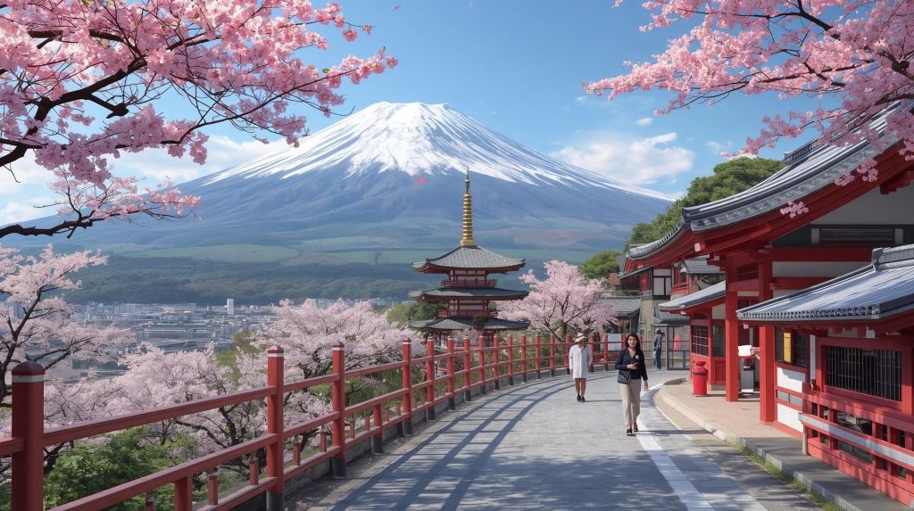 préparer voyage Japon — temple de Kyoto et mont Fuji